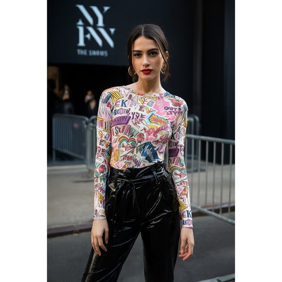 Love Kitten Forever 21 Collab Graphic Streetwear NYC Bodysuit Y2K Fashion Week S - Picture 1 of 5